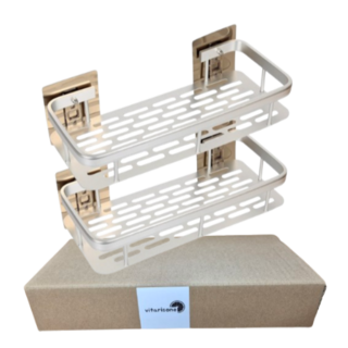 비타리스원 1+1 무타공 접착식 욕실선반, 실버×2개