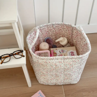 다용도 대용량 러블리 플라워 패턴 수납 바구니 정리함, 1개, 아이보리 플라워