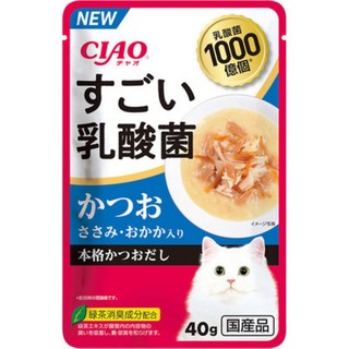 CIAO 貓咪すごい乳酸菌 扇貝湯 1000億乳酸菌 綠茶消臭配方 40g 貓零食, 1個, IC-432鰹魚+雞肉+柴魚片