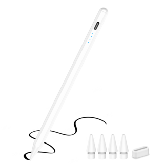 JAMJAKE 아이패드 호환 스타일러스 펜슬 스마트 터치펜 초미세 펜촉 USB-C 충전식 + 여분 펜촉 4개 증정 Q52, 화이트, 1개