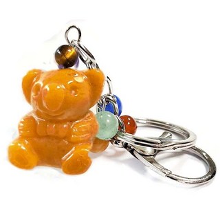 小熊與彩虹珠包包掛飾鑰匙圈 天然雪花石 東菱玉 黃玉 白玉, 1個, C 黃玉, C 黃玉