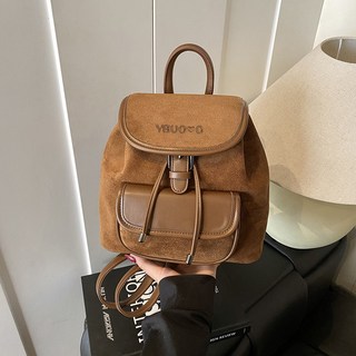 秋冬復古麂皮絨女時尚大容量通勤背包學生上課雙肩包, 棕色單包,無規格