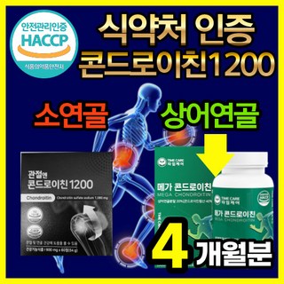 관절엔 콘드로이친 1200 소유래 소연골 지성 식약청 인증 관절 영양제 / 상어 연골 콘도로이친 1200 콘드레이친 콘드라이친 콘트로이친 콘드리친 콘드리이친 콘드로친 곤드로이친 정, 60정, 4개