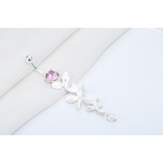 A11 現貨 鋯石蘭花肚臍環 臍釘 醫用鋼 蘭花 肚臍環 肚臍釘 肚臍扣 粗針 臍釘 鋯石 小花 花朵, 1個, 現貨-銀色