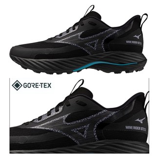 Mizuno 美津濃 戶外越野慢跑鞋 Wave Rider GTX 2 男女通用 4E超寬楦 黑灰 防水 波浪片