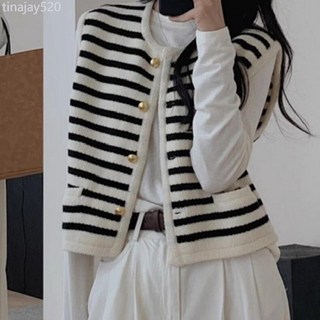 黑白條紋無袖針織馬甲女2025秋季新款開衫外搭疊穿毛衣背心