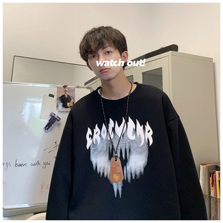 美式重磅休閒套頭衛衣 春秋款歐美hiphop潮牌發泡印花長袖外套