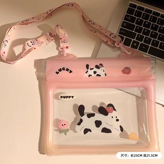 可愛手機防水袋大容量斜跨腰包可觸屏拍照游泳漂流密封氣囊收納袋, 1個, 斑點狗-高品質防水袋【豪華定製】