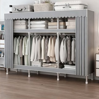 【台灣現貨3日内達】組裝衣櫃 26mm加粗管徑 簡易衣櫃 超强耐重衣櫃 合金接頭出租屋衣櫃落地衣櫥, 太空灰, 200cm, 太空灰