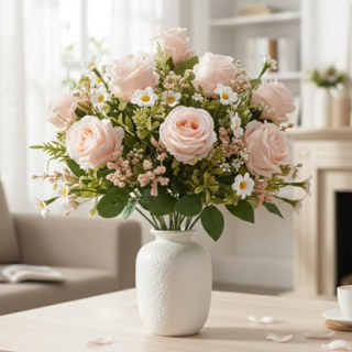 마벨인홈 고급 장미 조화 인테리어 장식 꽃다발 3P, 1개, 베이지 핑크