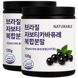 자보티카바 퓨레 분말 쥬스 주스 식약청인증 HACCP, 120g, 2개