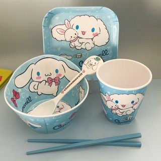 兒童餐具 寶寶餐具 可愛高顏值萌萌兔兒童飯碗寶寶餐具家用卡通防摔耐高溫學生飯碗勺學習餐具 寶寶碗, 1個, 碗+勺+筷+角杯+方盤,大號萌萌兔造型碗容量600毫升