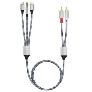 勁祥科技 三合一轉2RCA蓮花頭音頻線轉換器 音響功放 蘋果/Type-C/3.5mm通用, 1個, 1.3米