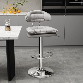 吧檯椅 現代簡約高腳凳 家用吧椅 升降凳子 收銀檯椅子 輕奢酒吧椅吧凳 中島椅 升降椅 吧台椅 高腳椅 餐廳椅 吧椅, 淺灰色升級款【高款電鍍腳】三級氣桿, 1個
