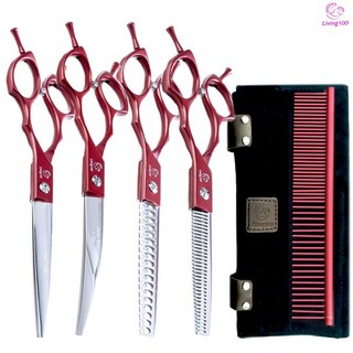 Living100 Japan고급스틸 반려동물 미용가위 4종세트(컷팅.숱.요술.커브가위)고급세모파우치 L-041, 1개, 1세트