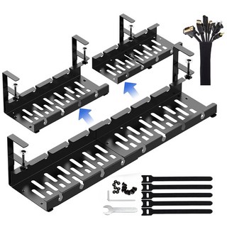 확장 가능한 책상 밑 케이블 관리 키트 트레이 아래 1개 전선 슬리브 및 모든 액세서리 포함 정리함 드릴 없음 책상용 견고한 스틸 코드 하이더, 확장 가능한 책상 밑 케이블 관리 키트, 트레이 아래