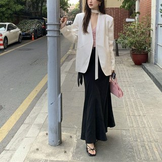 春秋季氣質無領西裝外套 寬鬆百搭飄帶口袋西裝 (2026新款)