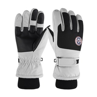 滑雪手套 男女秋冬季防風防潑水戶外騎行摩托車加絨加厚保暖手套, 3D彎指紅標灰色(女款)