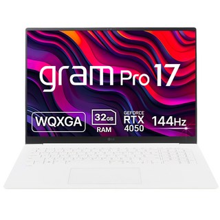 LG전자 2025 그램 프로 17인치 17ZD90TR-SXFWK 프리도스 RTX 4050 32GB 초경량 대화면 대학생 고성능 게이밍 노트북, 윈도우 11 홈, 2TB, 화이트