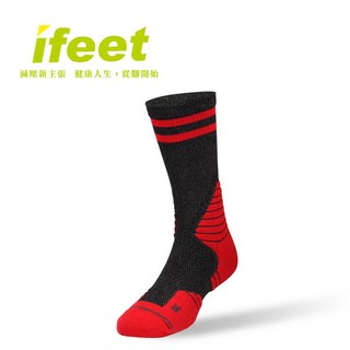ifeet 運動襪 籃球襪 足弓壓力支撐 24-26CM 紅色, 1個