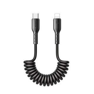 JOYROOM 彈簧式 USB Type-C 充電線 快速充電 耐用防纏繞 黑色, Type-C toLightning, 1個, 150cm