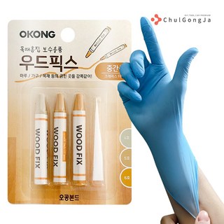 철공자 오공 우드픽스 중간색 + 작업장갑 마루바닥 찍힘 보수 강마루 강화마루 장판 원목 걸레받이 가구 보수제, 1세트