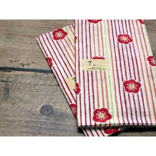 布喜翻CottonLove 濱文様日本布，線條紅花印花棉布，進口拼布手作布料，日式手巾布, 1個, 紅色