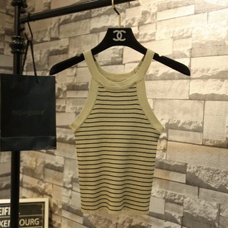 韓國基本款條紋削肩背心 遮副乳款粗肩帶針織掛脖螺紋無袖背心