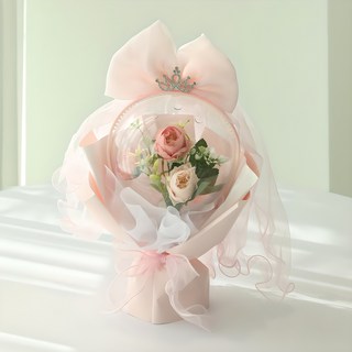 뷰티풀데코센스 조화 티아라 공주 꽃다발, 핑크, 1개