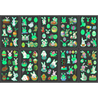 KC인증 부활절 동물 야광 YF타입 어린이 타투스티커 캐릭터 페이스페인팅 꾸미기 스티커, YF타입 야광 10종, 1개, 토끼