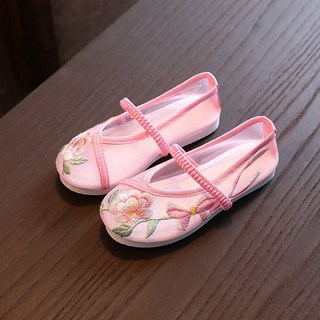 女童網麵繡花涼鞋 夏季兒童中國風漢服寶寶透氣網鞋 DT01
