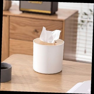 화장지케이스 원형 우드테두리 휴지통 데스크탑 티슈보관함 인테리어소품 거실용품 사무실용품, 1개, 두루마리휴지케이스