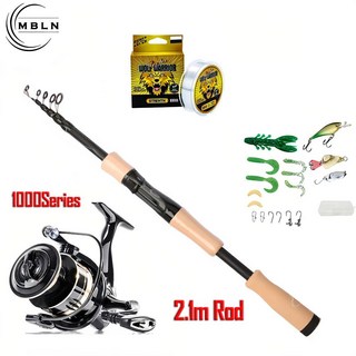 MBLN 브랜드 낚싯대 릴 콤보 세트 여행용 텔레스코픽 낚싯대 스피닝 낚시 릴 포함 나일론 낚싯줄 루어 미끼, 01 2.1m 1000series