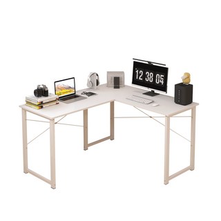 L型多用途轉角電腦桌 桌面寬敞 適合書房/臥室/辦公室, 白色白腳架