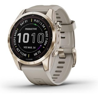 러닝 워치 스포츠 시계 방수 태양광 충전 기능이 있는 Garmin fenix 7S 사파이어 솔라 GPS가 러기드 시계 터치스크린 웰니스 기능 가벼운 모래 밴드가 크림 골, Cream Gold Titanium with Light, 7S Sapphire Solar, Smartwatch