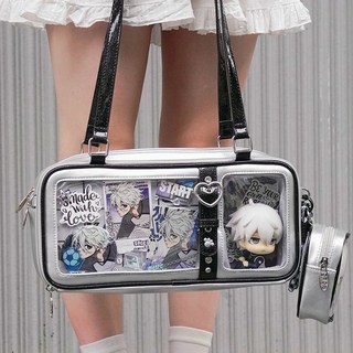 原創設計小貓鬥惡龍痛包學生二次元日常穀子娃包手提單肩斜挎包包, 白色+扎板（無娃包吧唧包）,郵費專用慎拍