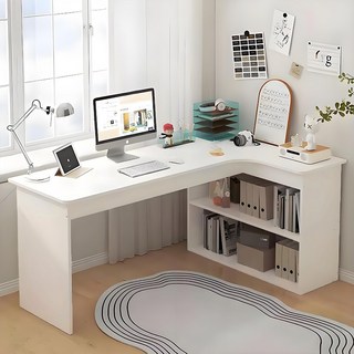 FONOW 컴퓨터책상 대형 L자 코너형 게임 사무용 멀티 테이블 수납형 책상 학습 책상 게이밍책상, 우측, 흰색