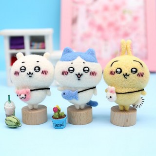 羊毛氈戳戳樂DIY材料包 吉伊卡哇小八Chiikawa 烏薩奇鑰匙圈掛件 手作禮物, 材料包【小八】+熱賣工具+貼紙,鑰匙扣, 1個