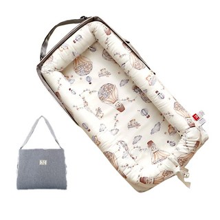 伊淶溫背包款嬰兒床中床：內外可拆洗便攜式防壓嬰兒睡窩、子宮仿生旅行床, 氣球小熊(床+枕), 氣球小熊