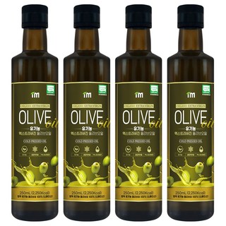 아임 스페인 최상급 PICUAL품종 유기농 엑스트라버진 올리브오일 냉압착, 4개, 250ml