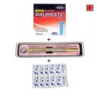 건강나라 국산구성 스텐 사혈기 1개+채혈침 100개+알콜솜10개 수지침 사혈침 풍성한구성 사혈기 수지침, 1개