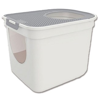 原廠正品頂入式貓砂盆 防撥砂防臭 魔方雙門防落砂 封閉式/半封閉式貓廁所, 1個, 天空藍 大號, 天空藍