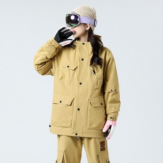 雪衣 滑雪外套 滑雪衣 雪衣外套 滑雪服 雪衣雪褲 滑雪裝備 滑雪衣褲 滑雪外套 三合一衝鋒衣內膽保暖外套, 女藤黃（連帽奧粒絨內膽三合一滑雪衝鋒服）,2XL 男70-77女70-80KG, 1個