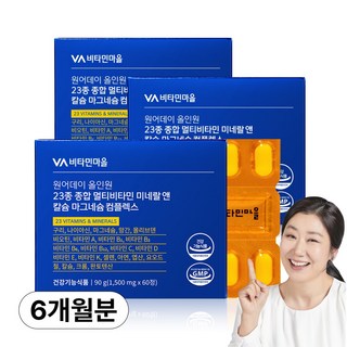 비타민마을 원어데이 올인원 23종 종합 멀티비타민 미네랄 앤 칼슘 마그네슘 컴플렉스, 3개, 60정