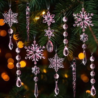 18조각 아크릴 크리스탈 눈꽃 고드름 파란색 분홍색 아이리스 샹들리에/트리 할인상품 펜던트로 아크릴 눈꽃 고드름 장식품 매달기 아크릴 눈꽃 비주, pink, 18개