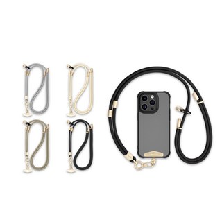 HONG JIN 宏晉 可調節二合一手機掛繩 掛脖 掛手 手機掛繩 短款手腕繩 兩用掛繩 斜背掛繩 可調節 附夾片 機能 斜背 掛繩 防丟繩, 銀灰-金墊片二合一掛繩組, 1個