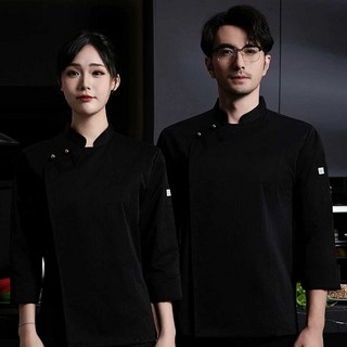 파웰 흑백요리사앞치마 단체복 식당 호텔 유니폼, 1개, L금단추 긴팔 블랙 탑 + 앞치마