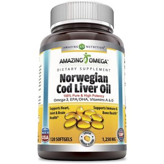 AMAZING NUTRITION 挪威鱈魚肝油軟膠囊 橘子風味 1250mg, 1罐, 120顆