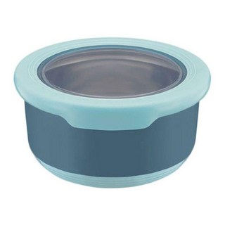 圓形不銹鋼保鮮盒三色碗，兒童隔熱保鮮碗，密封便當飯盒泡麵碗, 藍色,420ML, 1個, 圓形不鏽鋼保鮮盒