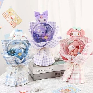 波波球玩偶花束 - 生日/畢業/情人節/母親節花束 - 畢業禮物, 1個, 大頭款酷洛米波波球(紫色包裝),(贈送提袋)其他配件可至加購區挑選